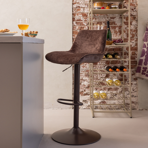 WOOOD barstoel in hoogte verstelbaar Marten - Chenille - Donkerbruin - 110x45x50