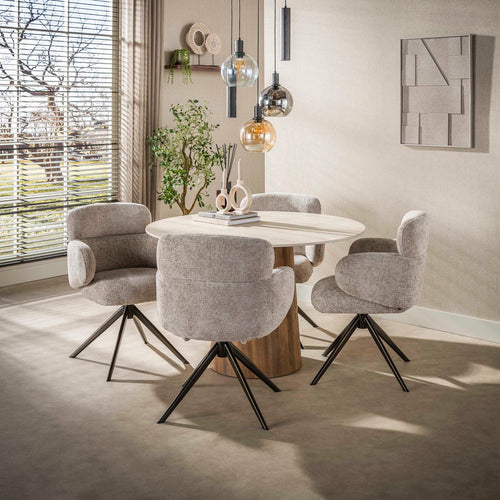 Giga Living Eetkamerstoel Flex - Zand/Bruin - Draaibaar - Set van 2