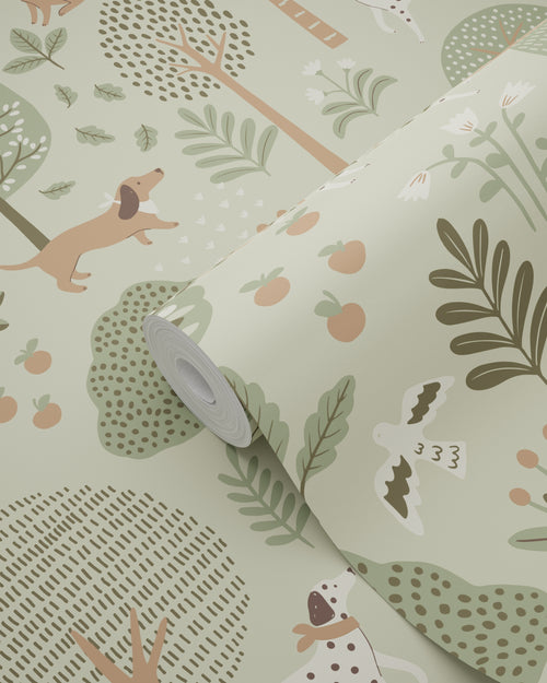 ESTAhome behang honden vergrijsd mintgroen - 53 cm x 10.05 m - 139712 - vtwonen shop