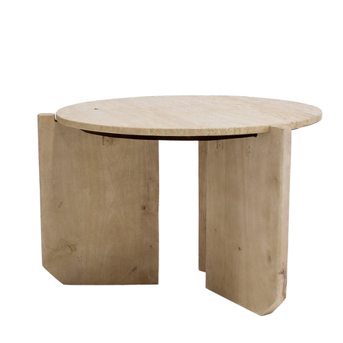 Giga Meubel Salontafel Simon Rond - Travertin/Hout - Bruin - 60x60x40cm - vtwonen shop