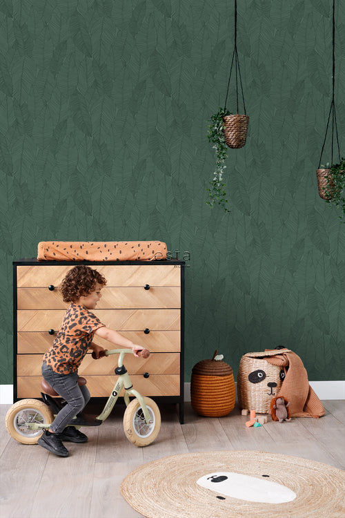 ESTAhome behang getekende bladeren donkergroen - 53 cm x 10.05 m - 139449