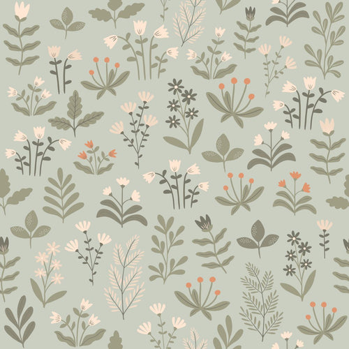 ESTAhome behang veldbloemen licht vergrijsd groen en beige - 50 x 900 cm - 131097 - vtwonen shop