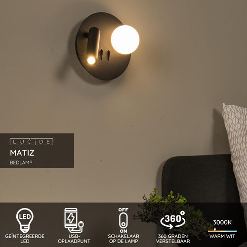Lucide bedlamp MATIZ - Geïntegreerde LED - Zwart - vtwonen shop