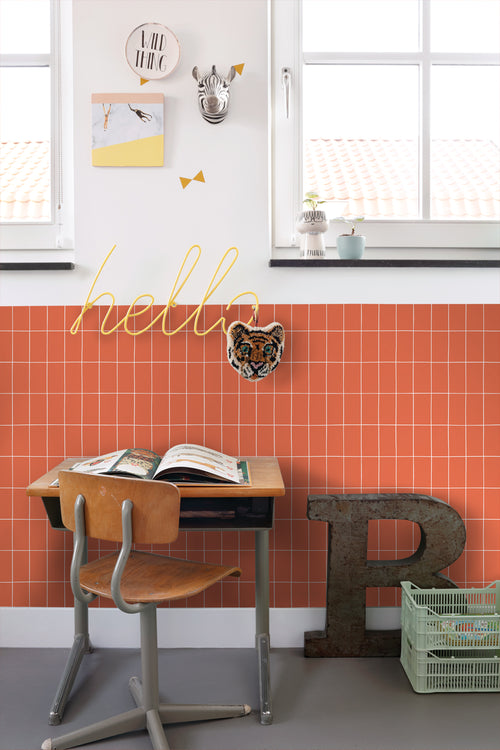 ESTAhome behang kleine tegeltjes oranje en wit - 50 x 900 cm - 139963 - vtwonen shop