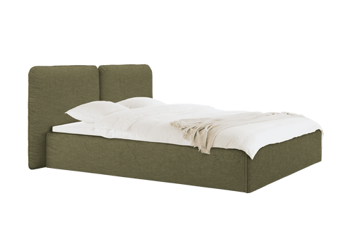 noo.ma gestoffeerd bed met opbergruimte, Earthy Green, lits-jumeaux