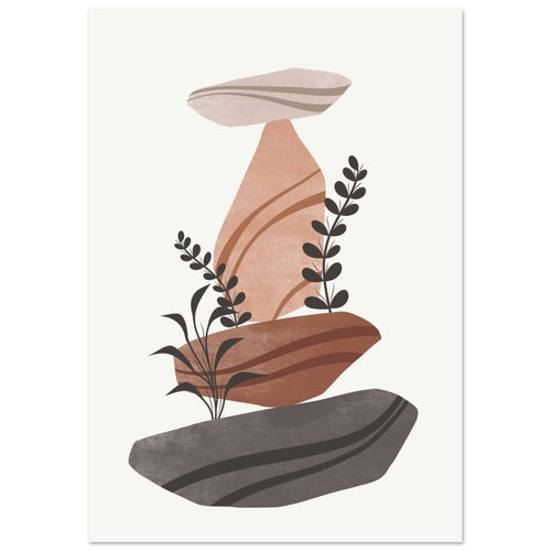 Artfulprints Poster Boho – Rock balance   - 30x40 cm - Bruin