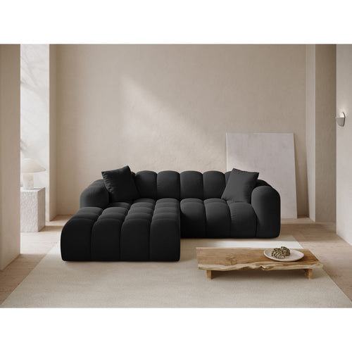 Cosmopolitan Design - Linker hoekbank Treno 3-zits, flueel zwart - 184x240x70cm