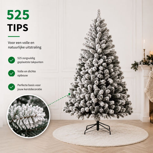 Black Box Trees Alderfen Kunstkerstboom met Sneeuw - Kerstboom H180 x Ø114 cm - Kunstboom met 525 Tips en Standaard - Frosted