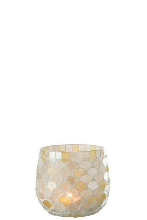 J-Line windlicht Mozaiek - glas - wit/lichtgeel - small - 3 stuks