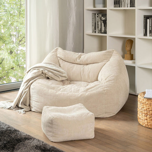 Home Deluxe zitzak COSY beige inclusief krukje
