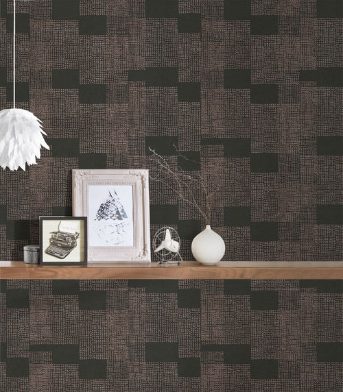 Livingwalls behang geometrische vormen bronze en zwart - 53 cm x 10.05 m - AS-385252