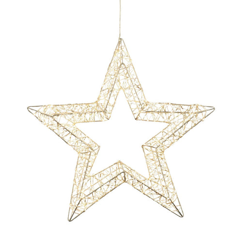 Luca Lighting Hangende Ster Kerstverlichting Zilver Warm Wit 900 LED - Kerstversiering met Timer en Adapter - IJzerdraad Sterlicht voor Raam of Muur -