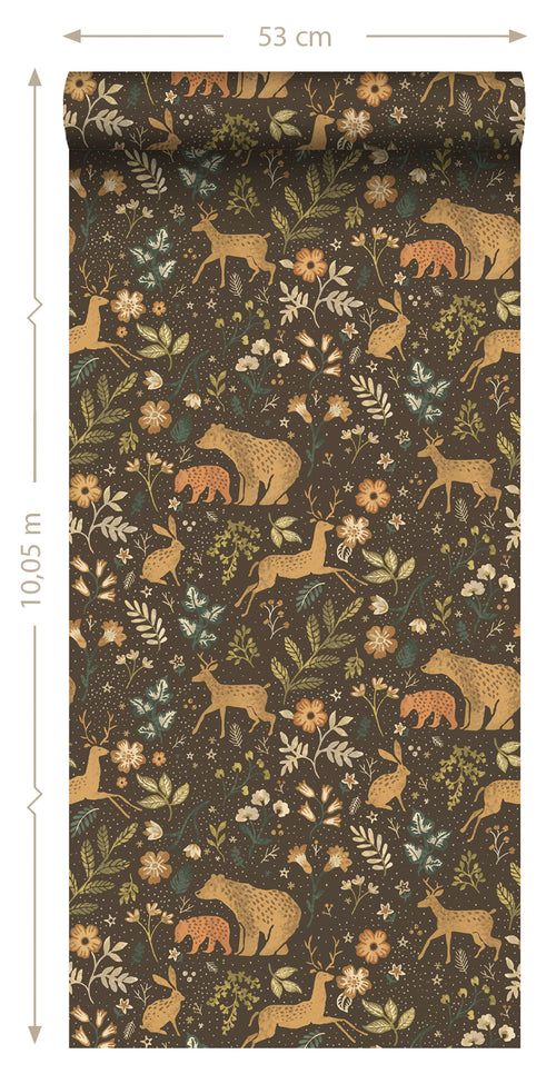 ESTAhome behang bos met bosdieren bruin en beige - 53 cm x 10.05 m - 139526