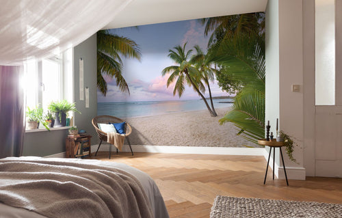 Sanders & Sanders fotobehang strand groen, blauw en zandkleurig - 400 x 250 cm - 612542