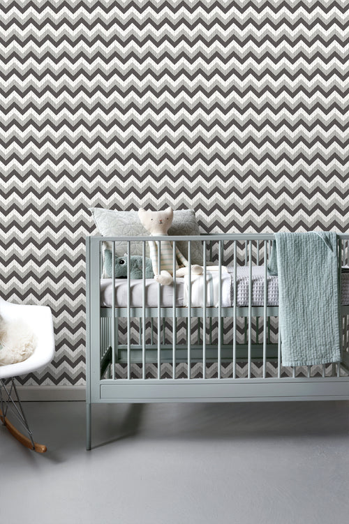 ESTAhome behang zigzag motief zwart en grijs - 53 cm x 10.05 m - 138138