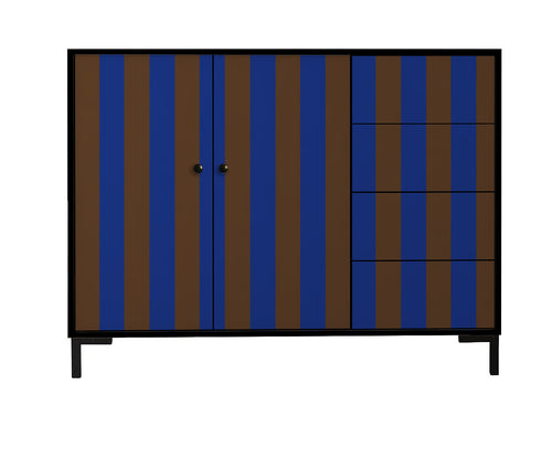 Laag dressoir van MDF met verticaal streeppatroon in blauw- en bruintinten
