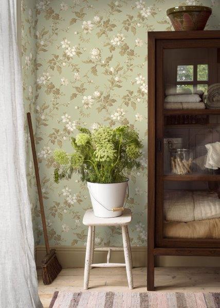 Borastapeter behang vintage bloemen vergrijsd olijfgroen - 53 cm x 10.05 m - 660056 - vtwonen shop
