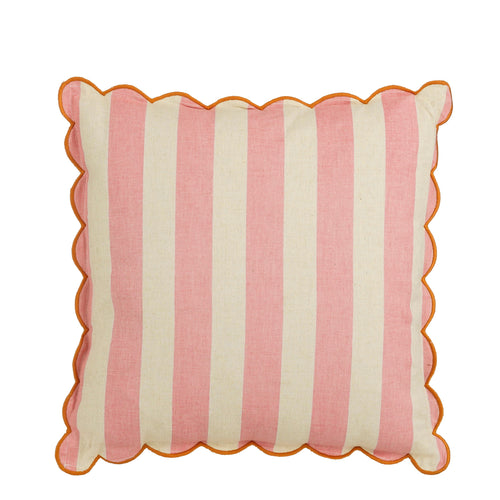 Mica Decorations Gestreept Sierkussen - Kussen met Kussenhoes - Woondecoratie Woonkamer - 45 x 45 x 10 cm - Katoen, Linnen, Polyester - Roze,