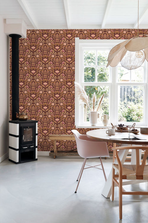 ESTAhome behang vintage bloemen mauve paars en groen - 50 x 900 cm - 131895