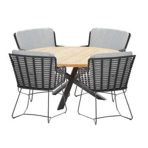 4 seasons outdoor tuinset Fabrice 5-delig antraciet - tuintafel Prado Ø130 cm - vtwonen shop