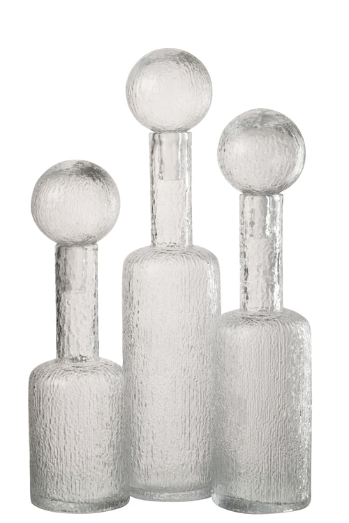 J-Line decoratie Fles Reliëf - glas - transparant - large