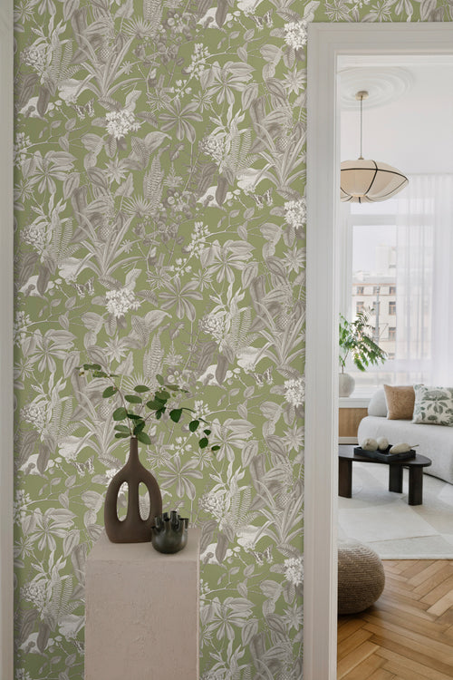 Sanders & Sanders behang tropische bladeren en bloemen vergrijsd groen - 53 cm x 10 m - 640244 - vtwonen shop