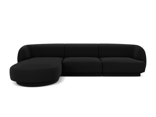 Micadoni linker hoekbank Miley 4-zits, flueel, zwart - 156x255x70cm