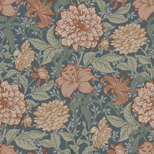 ESTAhome behang vintage bloemen vergrijsd blauw - 53 cm x 10.05 m - 139642
