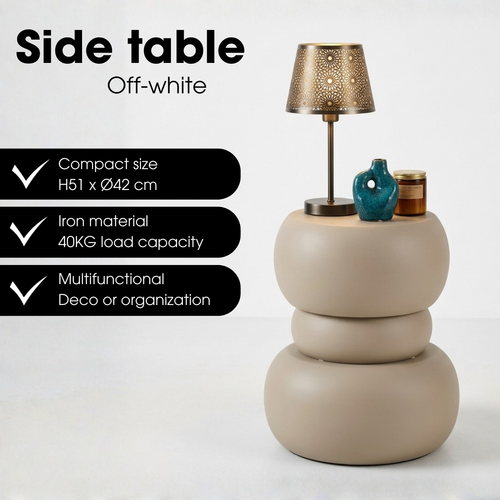 Mica Decorations Zea Bijzettafel - Bijzettafeltje Rond - Woonkamer Decoratie - 51 x 42 cm - IJzer, MDF, Fluweel - Off-White
