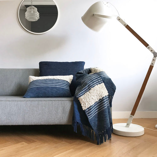 Malagoon plaid Tribal - indigo blauw melee - 125x150cm