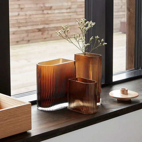 Hübsch vazen Elements - glas - 12x7xh13, 16x9xh18, 12x7xh20cm