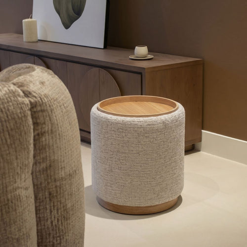 DÉJA Living Bijzettafel Marcia - Rond Beige/Naturel - Incl. Opbergruimte - Ø40cm