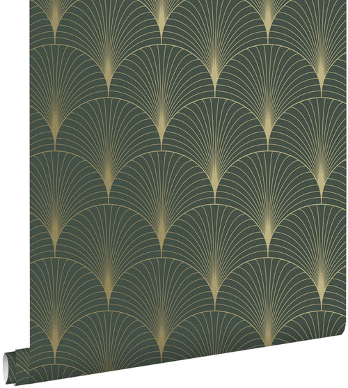 ESTAhome behang art deco motief donkergroen en goud - 53 cm x 10.05 m - 139584