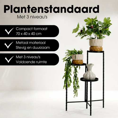 Mica Decorations Salvo Plantenrek - Plantenstandaard voor Kamerplanten - Plantentafeltje voor Binnen - Plantenonderzetter met Drie Plateaus - 40 x 40