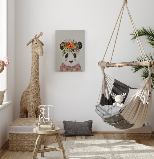 Canvas 60x40 Afdruk Panda Flora