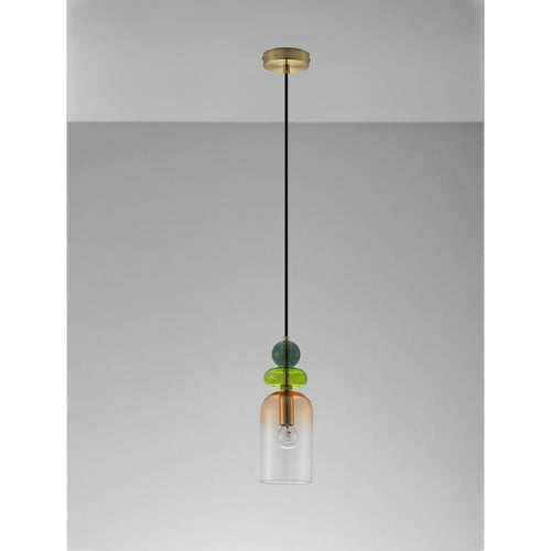 Nova Luce MURANO Slanke hanglamp voor aan het plafond, glanzend lichtgroen, donkergroen, oranje, zandgoud, E14, 1x5W