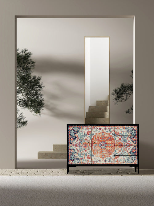 Laag dressoir met 2 deuren en 4 laden van MDF met Vintage tapijt patroon - vtwonen shop