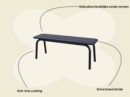 MaximaVida metalen tuinbank Max 120 cm zwart - zonder rugleuning