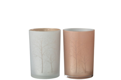 J-Line windlicht Boom - glas - wit/zalm - large - 2 stuks - vtwonen shop