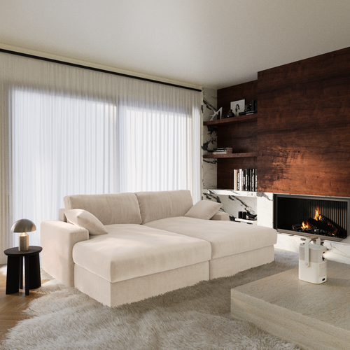 Premium Interiors - Sofa PLUM - fluweel beige 260cm