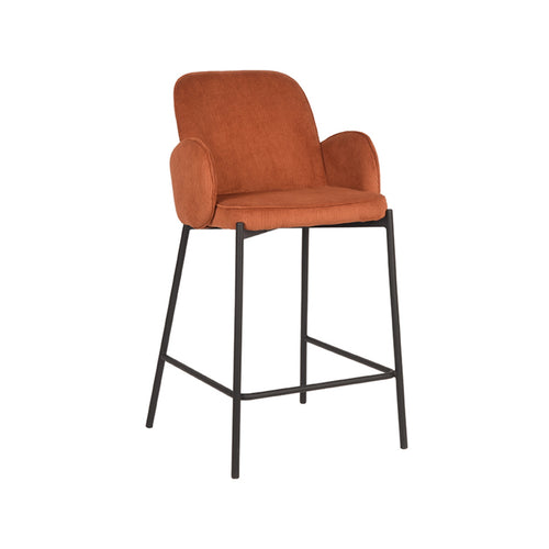 LABEL51 Barkruk Jari - Oranje Ribstof - Zithoogte 65cm - Set van 2