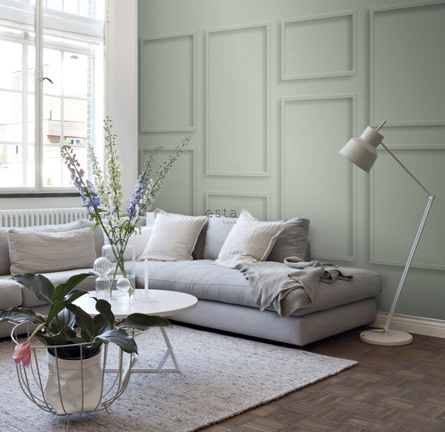 ESTAhome fotobehang wandpanelen vergrijsd groen - 300 x 279 cm - 158966