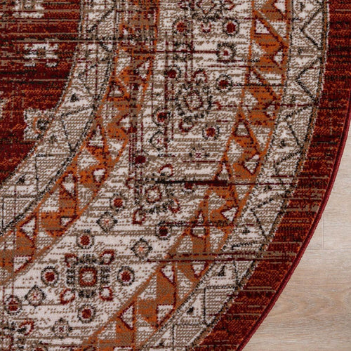 Interieur05 Rond Vintage Vloerkleed Aila Rood/Oranje - 190 x 190 cm - vtwonen shop