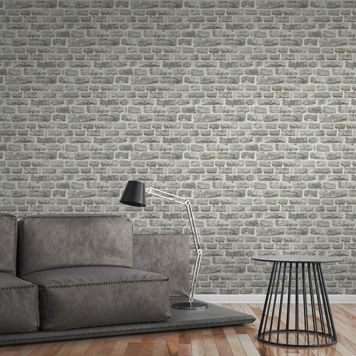 A.S. Création behang stenen muur lichtgrijs en beige - 53 cm x 10.05 m - AS-361402