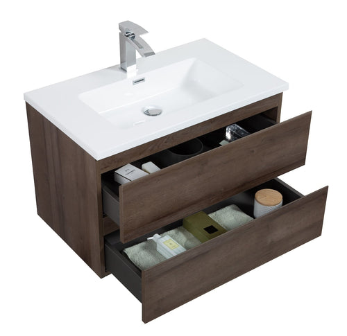 Badplaats Badkamermeubel Set Angela 80 cm – Bruin Eiken – Badmeubel met Wastafel