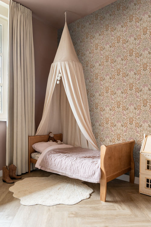 ESTAhome behang bloemen en vogels in art nouveau stijl terracotta 53 cm x 10.05 m 139567