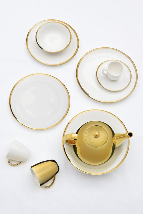 vtwonen Kommen - Set van 4 - Wit / Goud - Porselein - 15 cm
