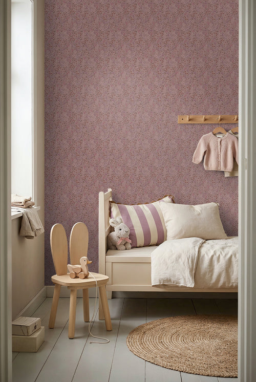 ESTAhome behang bloemetjes oudroze en aubergine paars - 53 cm x 10.05 m - 131129