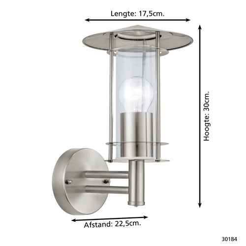 EGLO wandlamp buiten Lisio - e27 - 30 cm - RVS - glas