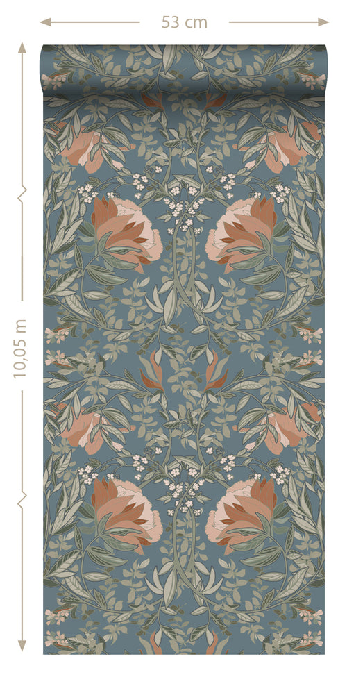 ESTAhome behang vintage bloemen in art nouveau stijl vergrijsd blauw - 0.53 x 10.05 m - 139643 - vtwonen shop